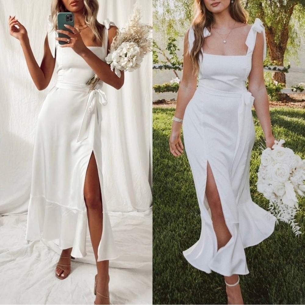 show me your mumu garden midi dress ivory luxe satin, women size small